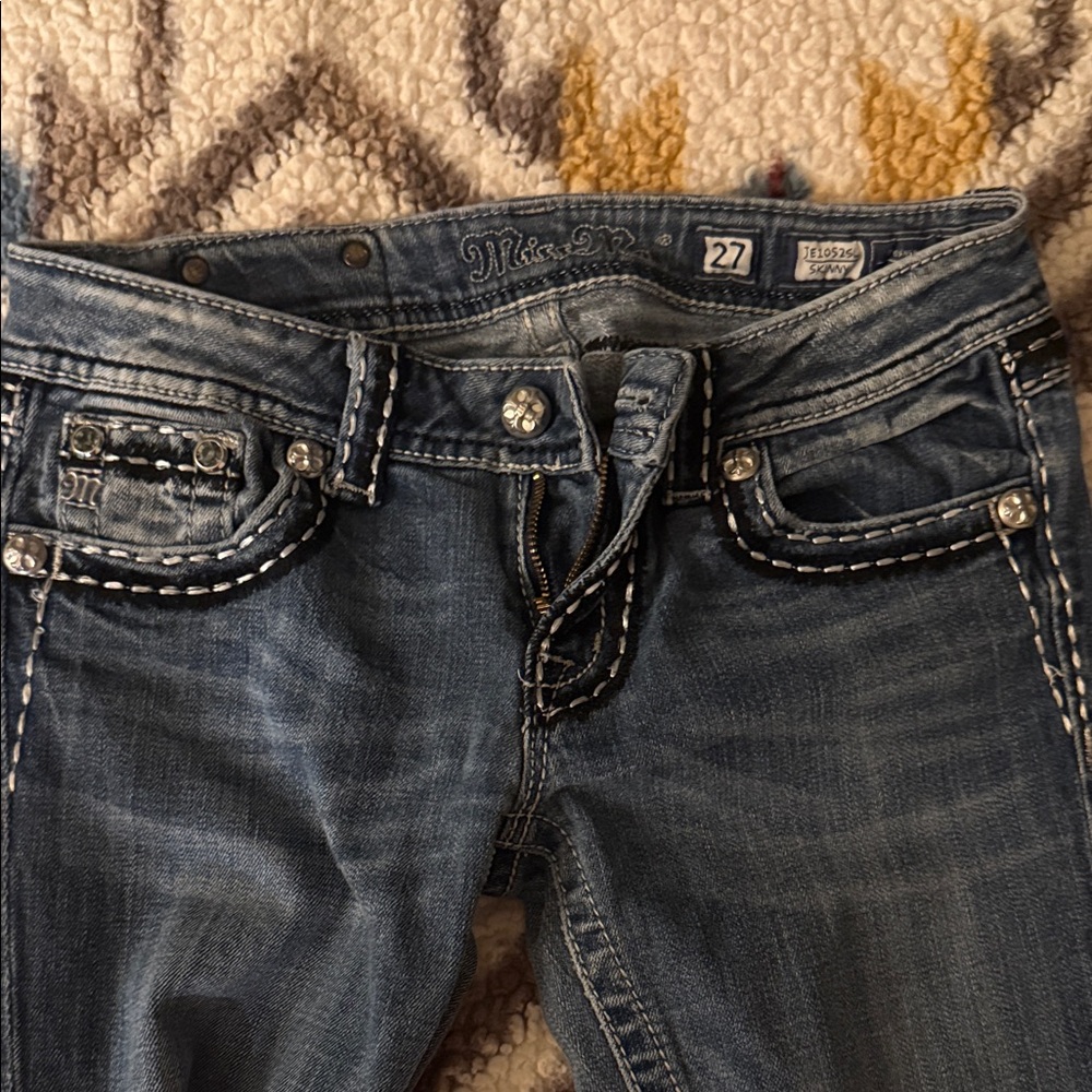 Miss Me Blue Rhinestone Embellished Skinny Jeans - Picture 2 of 3